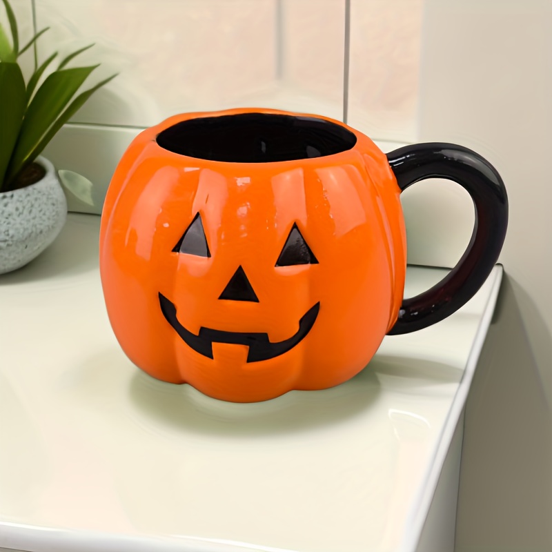 Handmade Grumpy Pumpkin and Bat Halloween Mug - 20 oz Ceramic Coffee Cup -  Funny Jack O' Lantern Gift - Cute Fall Decor