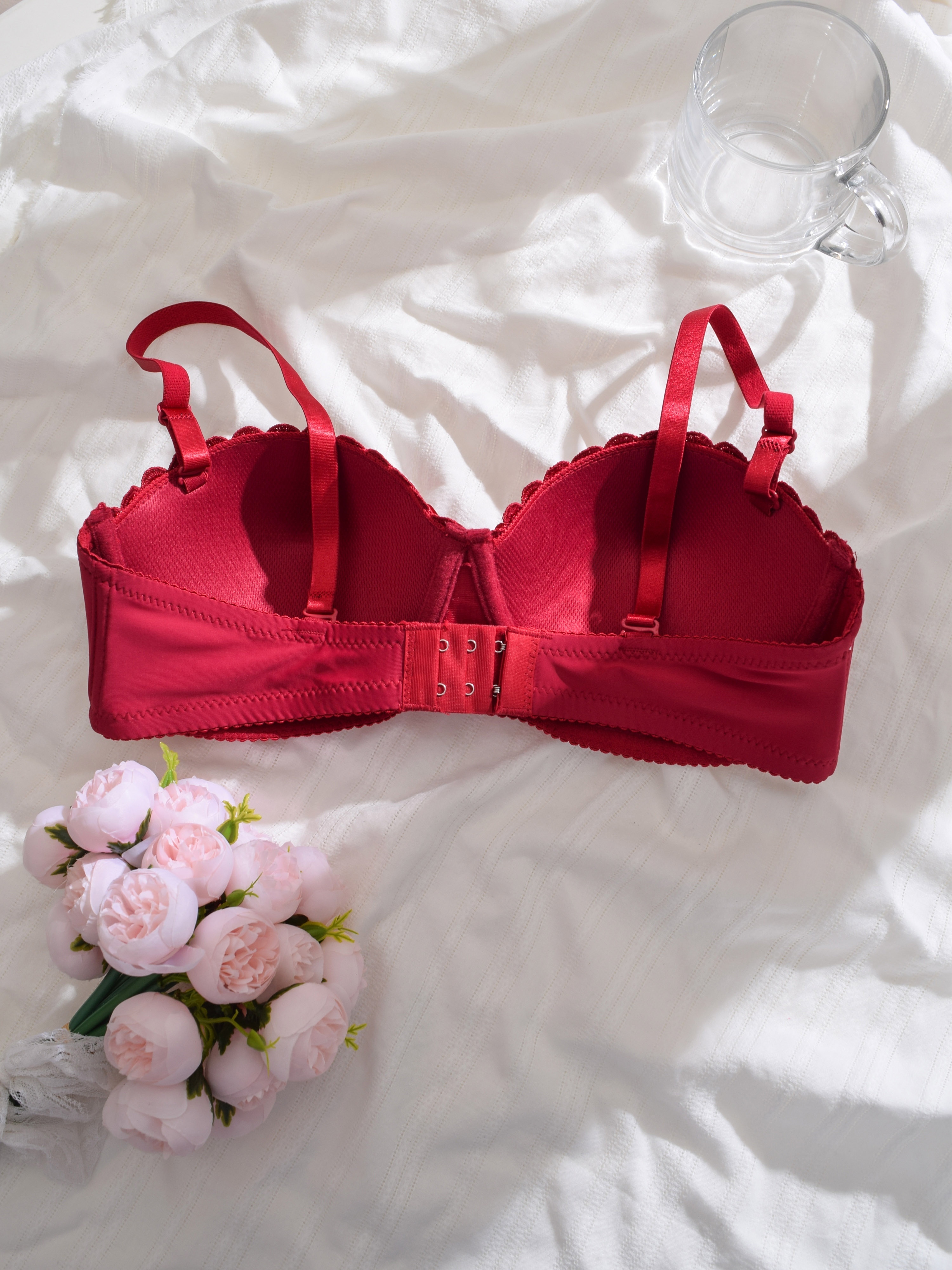 Contrast Lace Balconette Bra Comfy & Breathable Push Up Bow Tie Bra Women‘s  Lingerie & Underwear