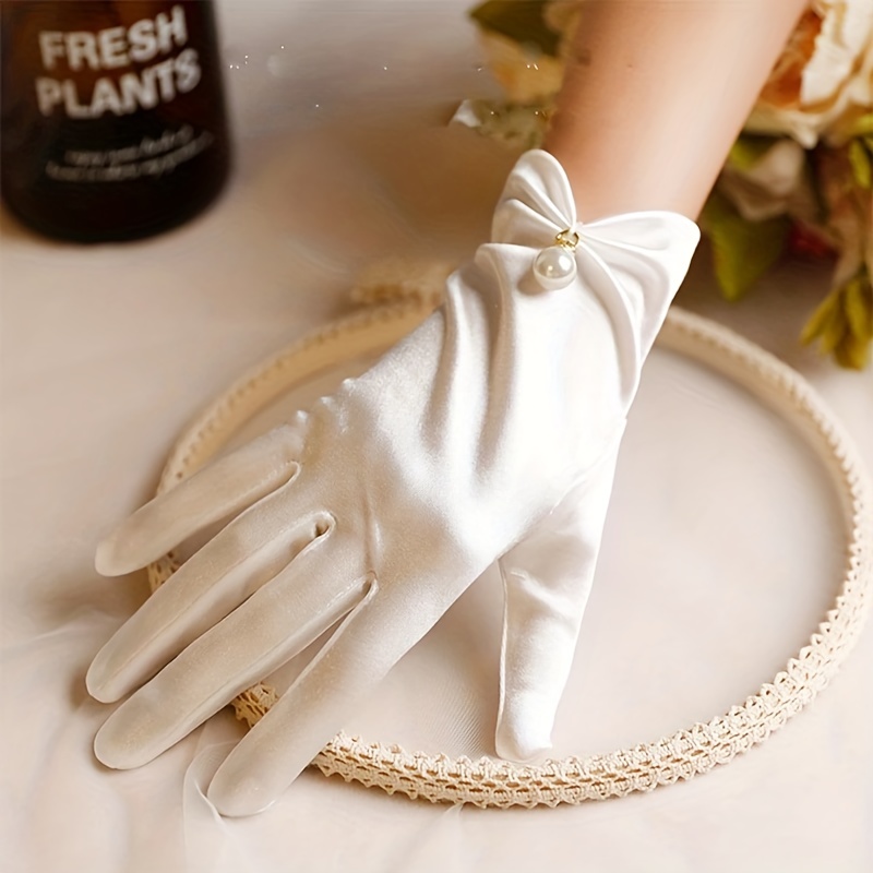 Guantes Blancos Decoración Perlas Imitación Elegantes - Temu Chile