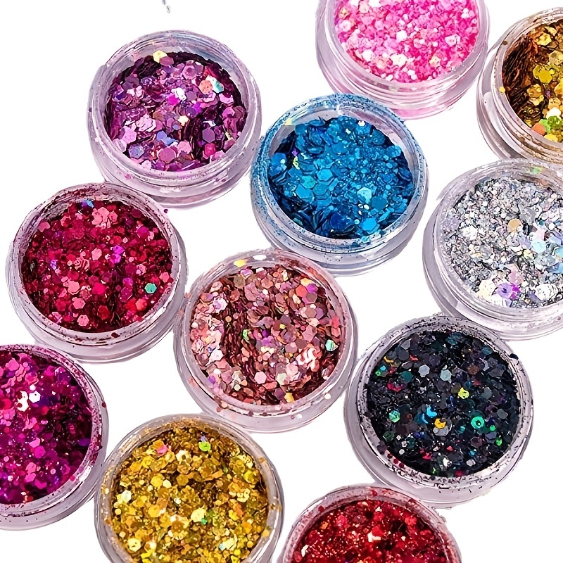 12 Colors hexagon Chunky Glitter Holographic Crafts Stickers - Temu