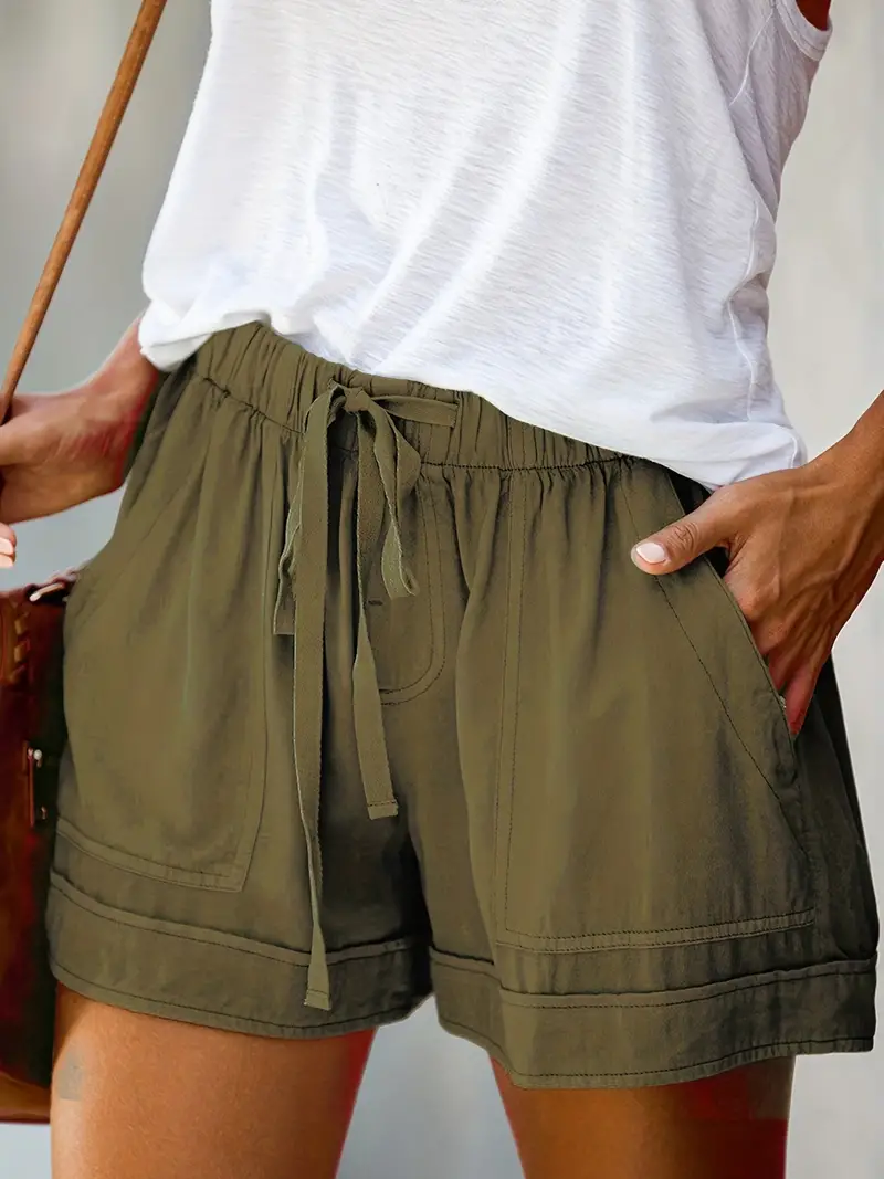 Solid Elastic Waist Shorts Casual Drawstring Comfy Summer - Temu