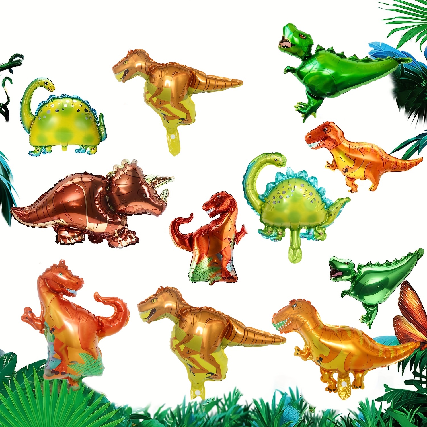  Globos de dinosaurio para fiesta, 4 piezas de globos de  aluminio de dinosaurio para niños pequeños, suministros de decoración de  fiesta de cumpleaños (tiranosaurio dragón de cuello largo, triceratops  dragón verde