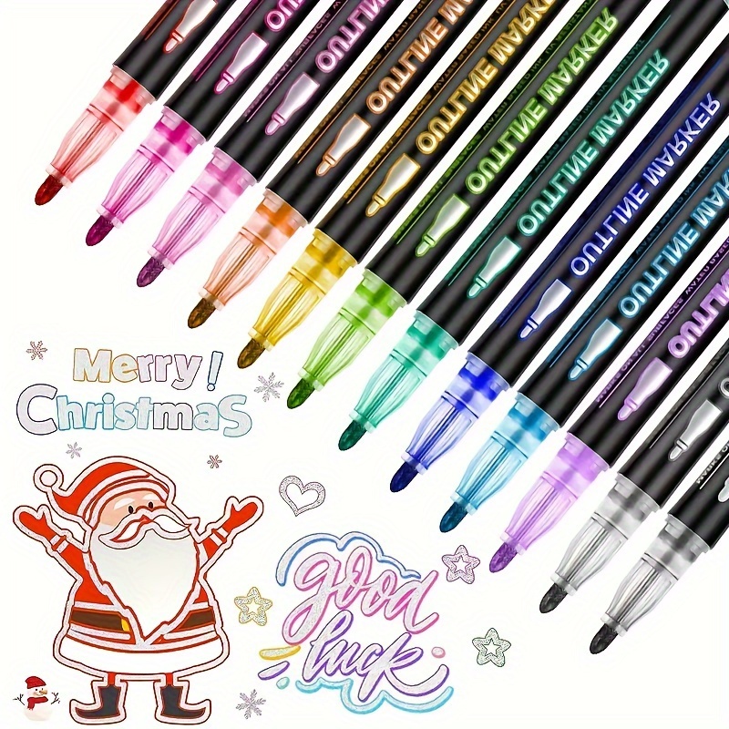 12/24 Colors Double Line Outline Art Pen Marker Pen Diy - Temu