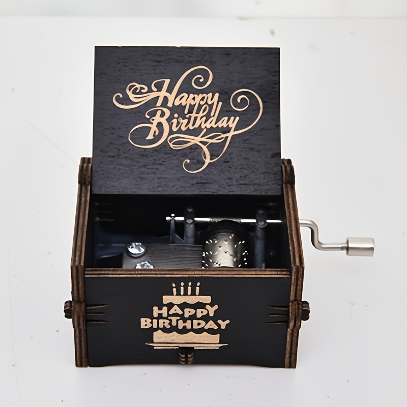 1pc happy birthday music box hand crank wooden vintage laser engraved small music box gifts for birthday christmas anniversary wedding valentine new year home room desk office tabletop decor details 1