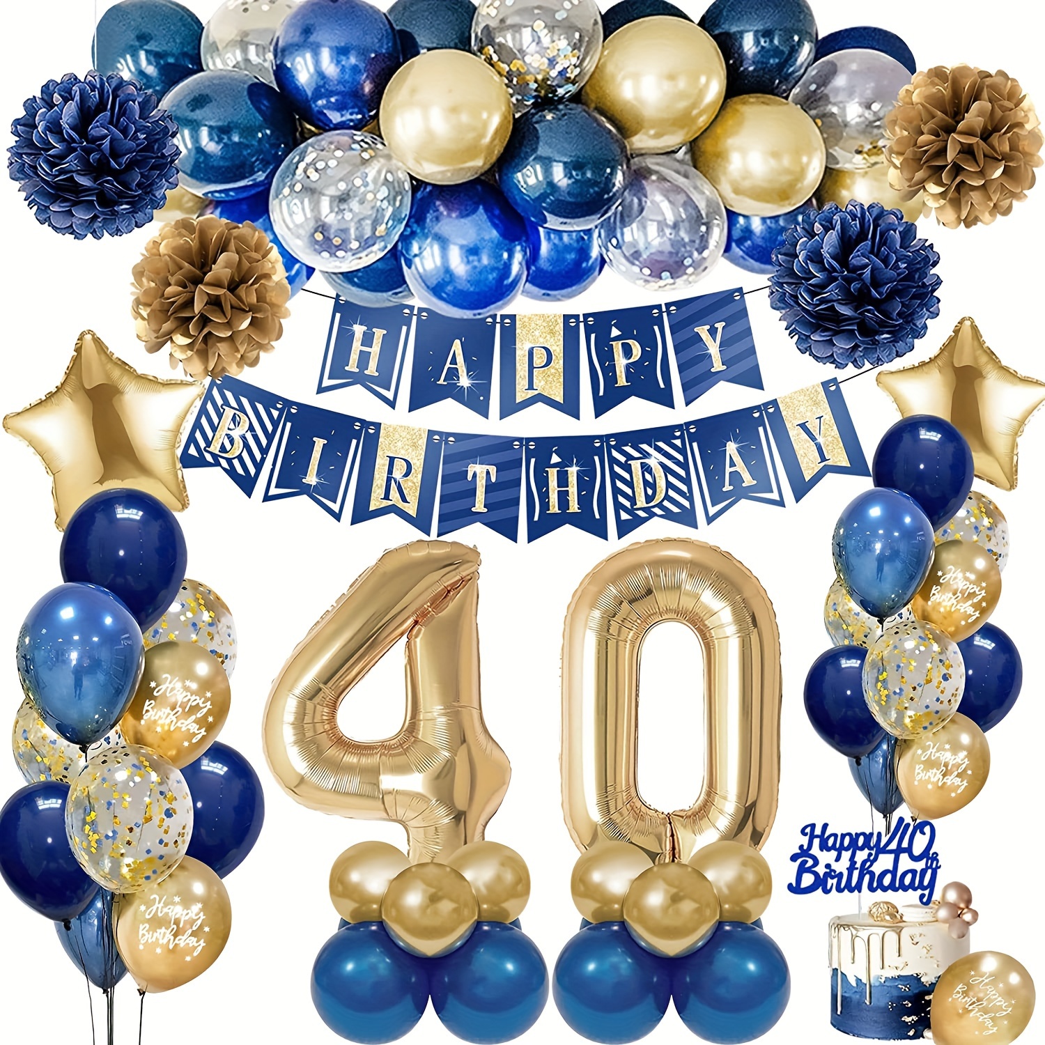 Decoracion 40 Cumpleaños Hombre, 40 Años Pancarta Feliz Cumpleaños Azules y  Globos 40 Cumpleaños Fiesta, Photocall 30 Cumpleaños, Fondo Cumpleaños Para  40 Decoracion Fiesta Cumpleaños Hombre Mujer : : Hogar y cocina