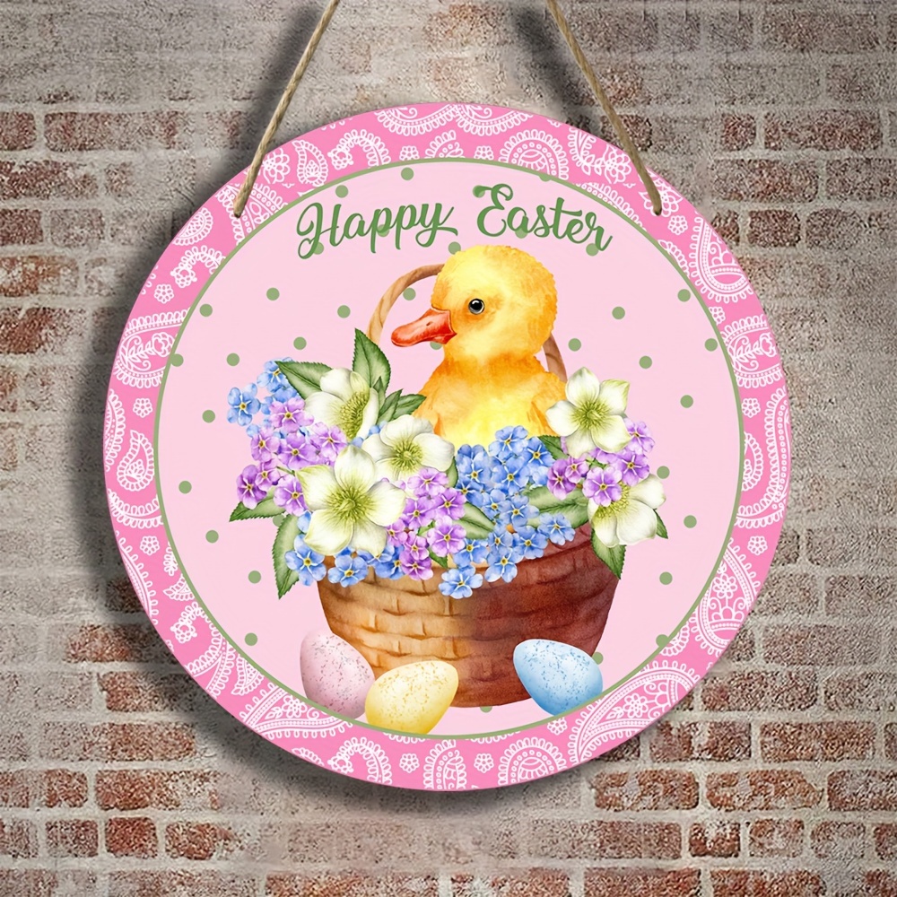 Happy Easter Wooden Hanging Sign Easter Colorful Eggs Bunny Sign Door  Decoration Rustic Easter Wood Wreath Sign for Easter Spring Holiday Front  Door