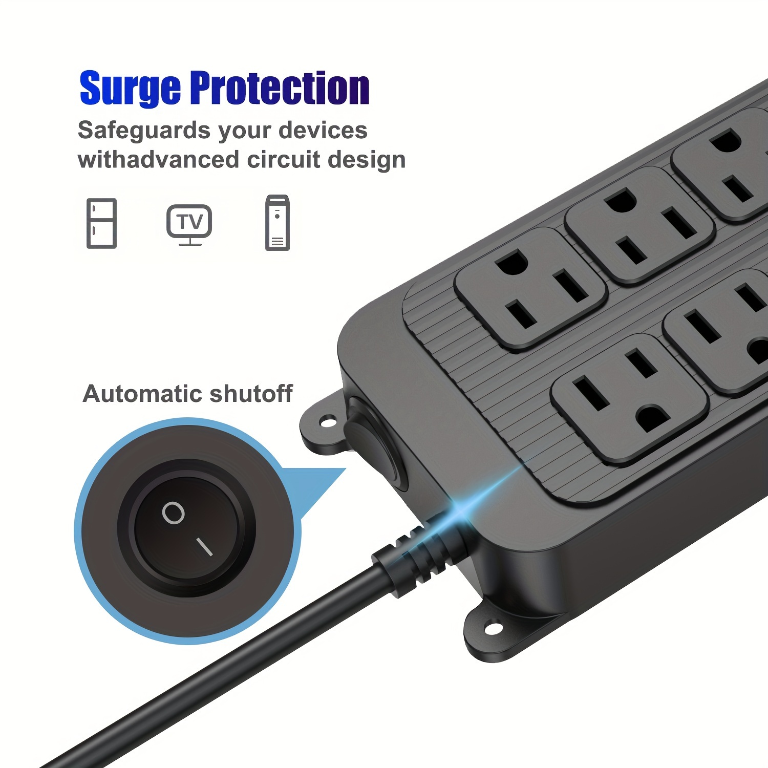 SUPERDANNY regleta USB de 10 pies, 15 A, con protección contra sobrecargas,  enchufe plano, extensión 14 AWG, 110 a 240 V, para iPhone, iPad, hogar
