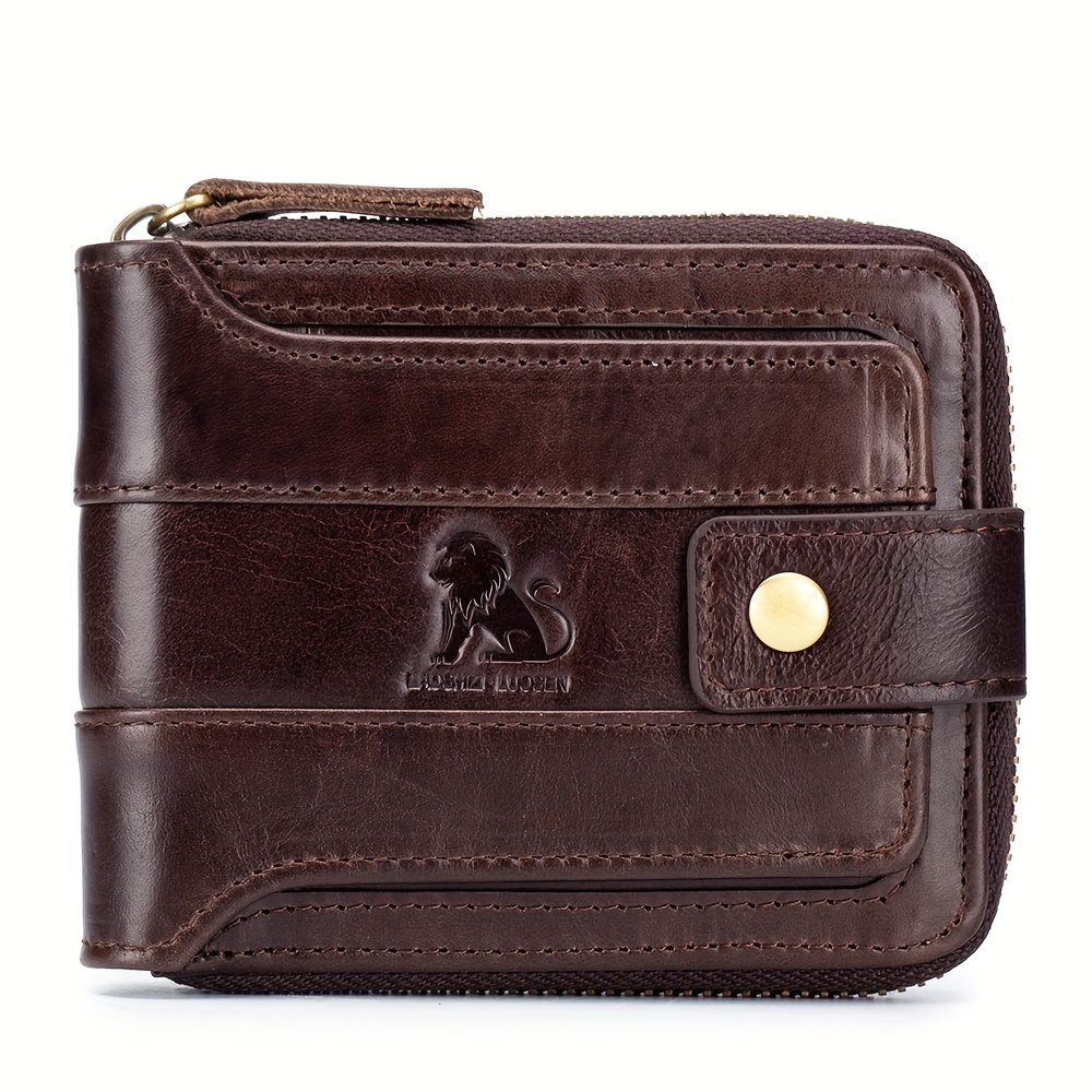 Men's Leather Rfid Blocking Wallet Large Capacity With Zipper Coin Pocket