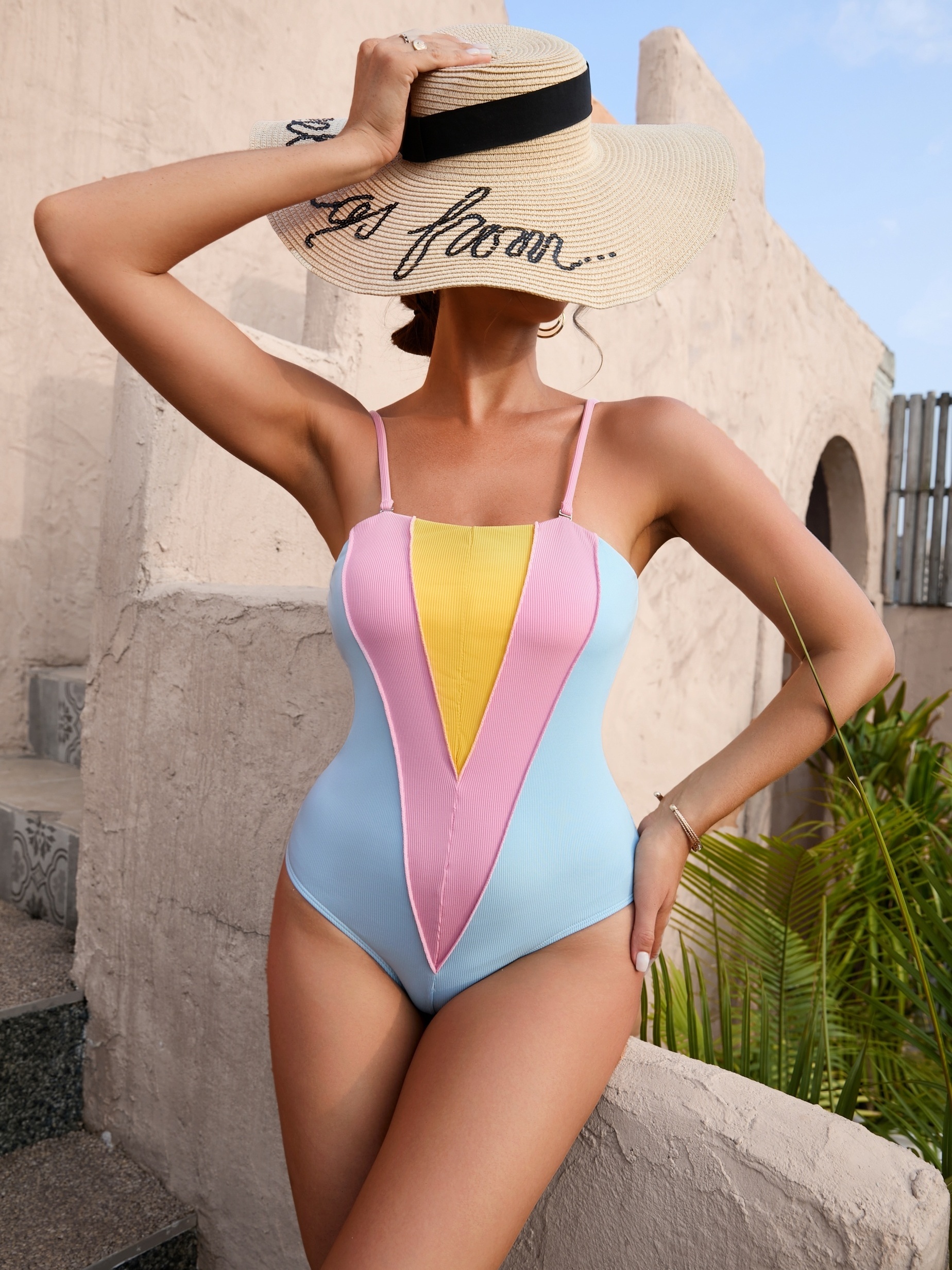 Square Neck Spaghetti Strap One Piece Swimsuit & Bodysuit in