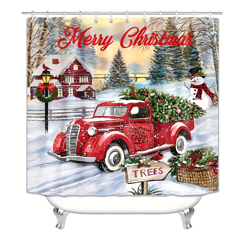 Car Snowman Pattern Christmas Shower Curtain Shower Curtain - Temu Canada