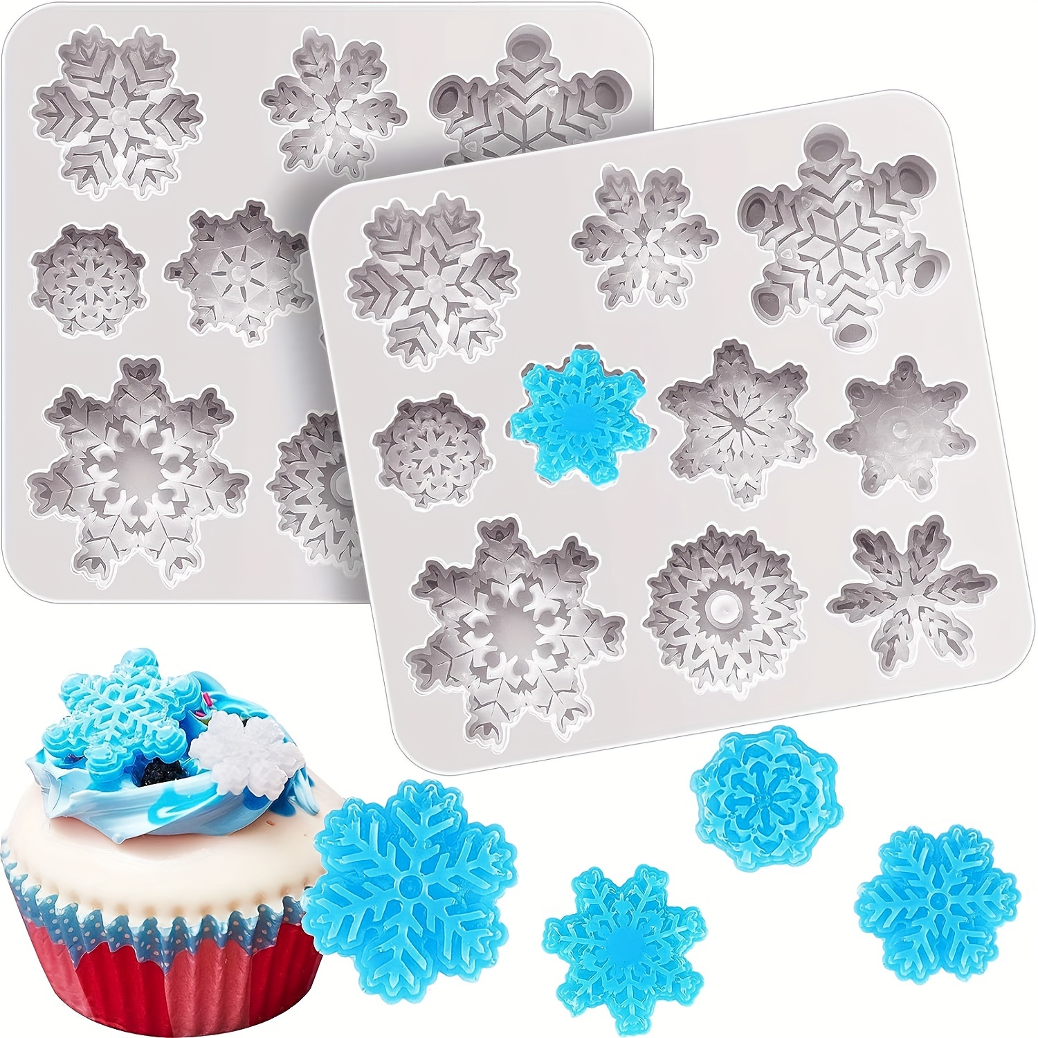 2 Pcs Snowflake Chocolate Molds Silicone Large for Winter Cake