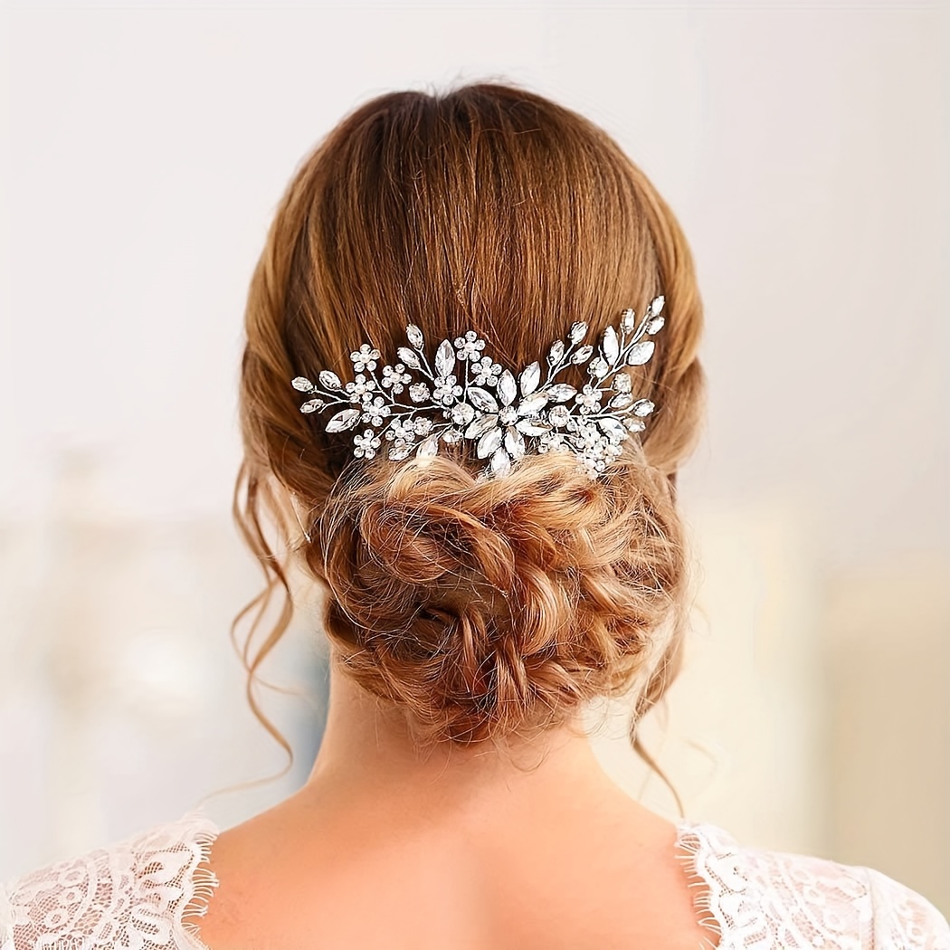 

1pcs Crystal Bride Wedding Hair Side Comb Flower Leaf Decor Headpiece Hair Accessories For Wedding Party Banquet Wear