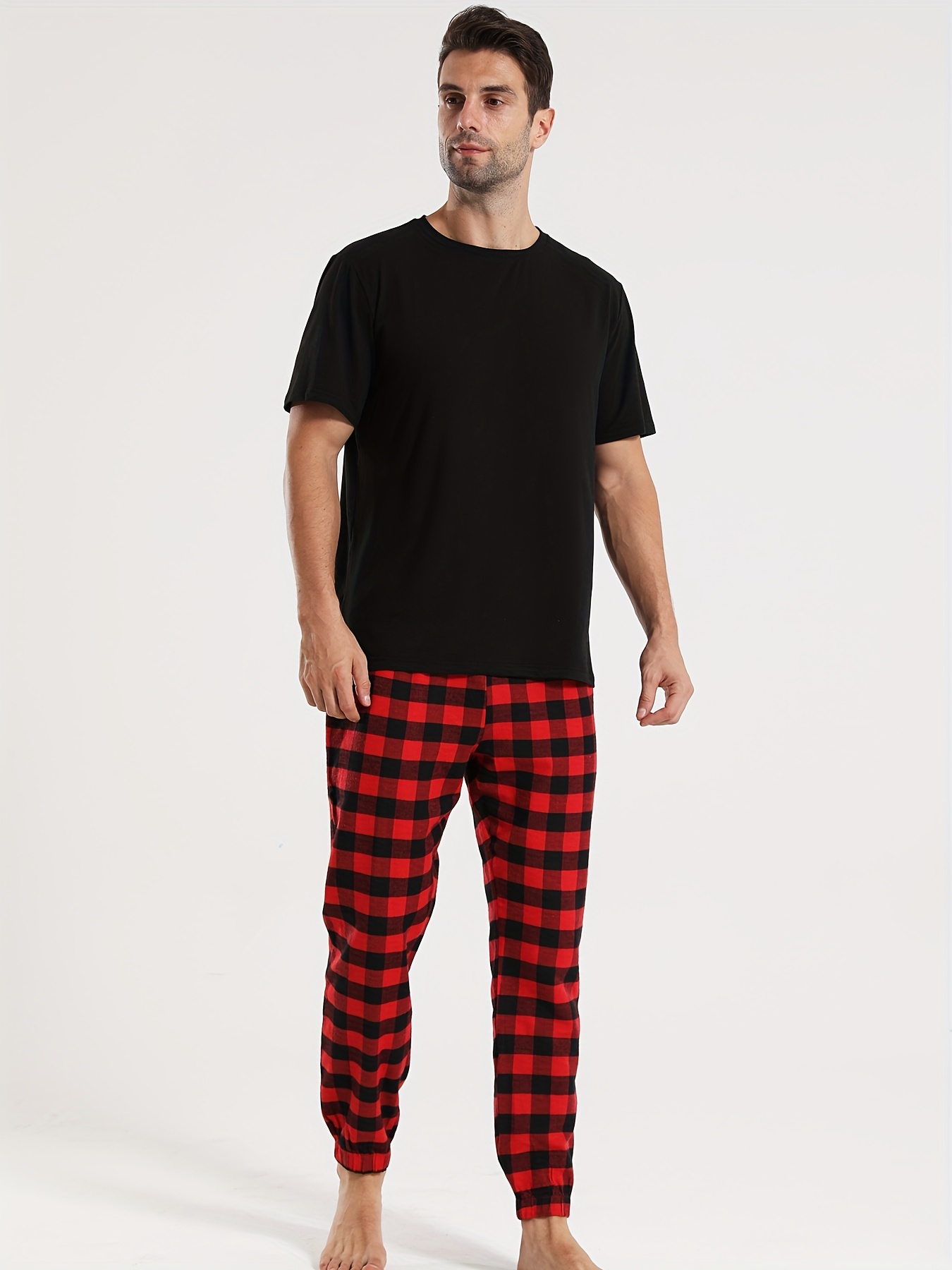 Comfortable Plaid Pattern Long Casual Pants Men's Loose - Temu