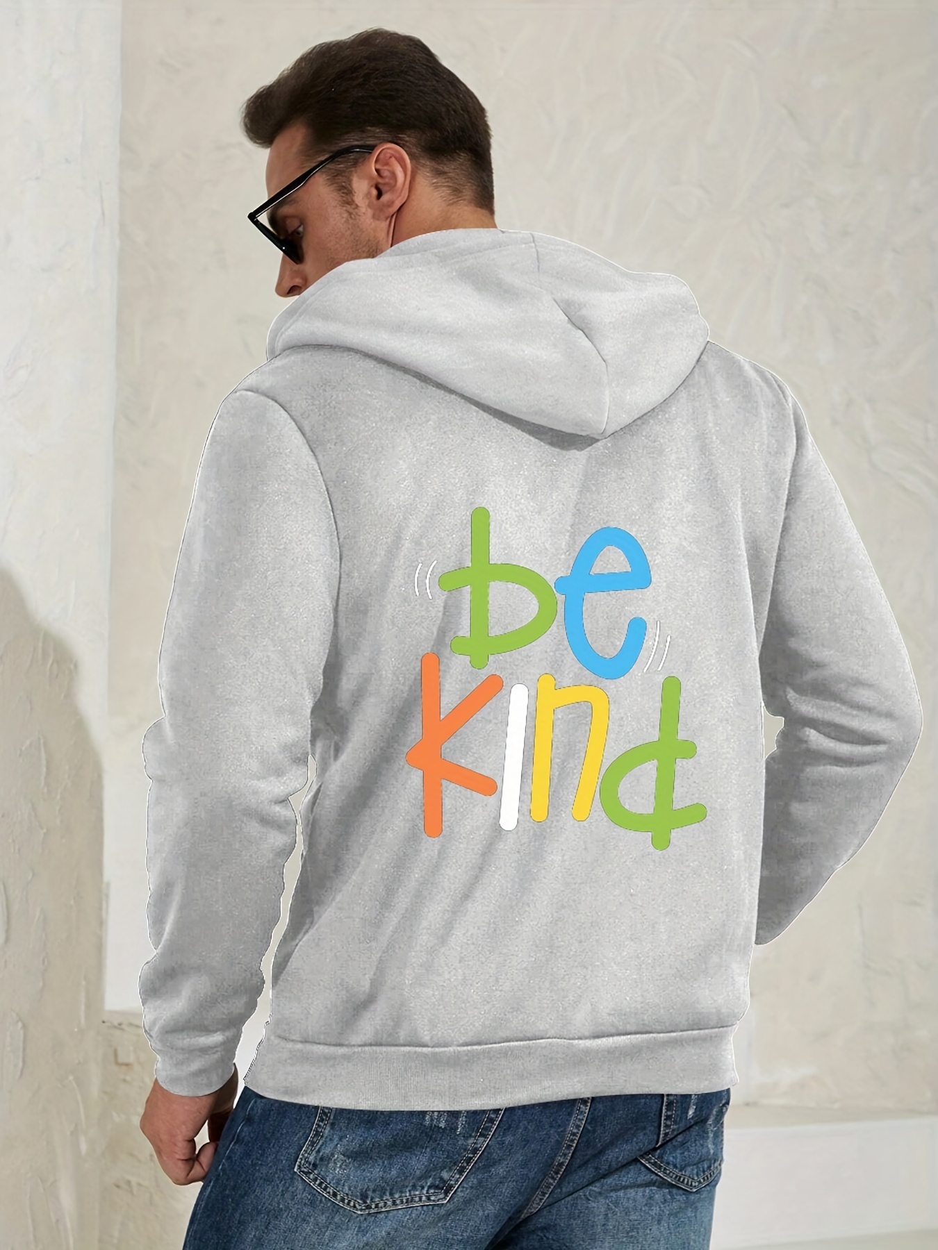 Men's Personalized Hooded Jacket, be Kind Print Cardigan Sweatshirt For  Spring/autumn, Men's Clothing, Plus Size - Temu Bahrain