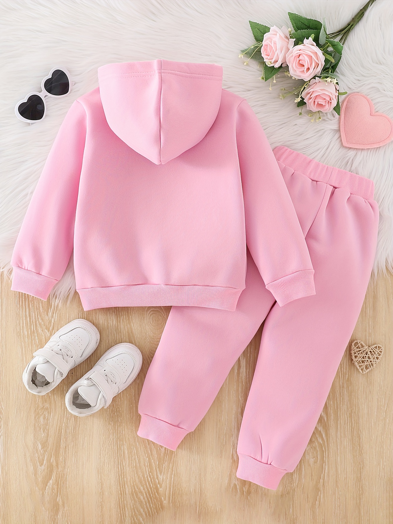 Heart Graphic Girls Hoodies + Jogger Pants Thick Warm Sets - Temu