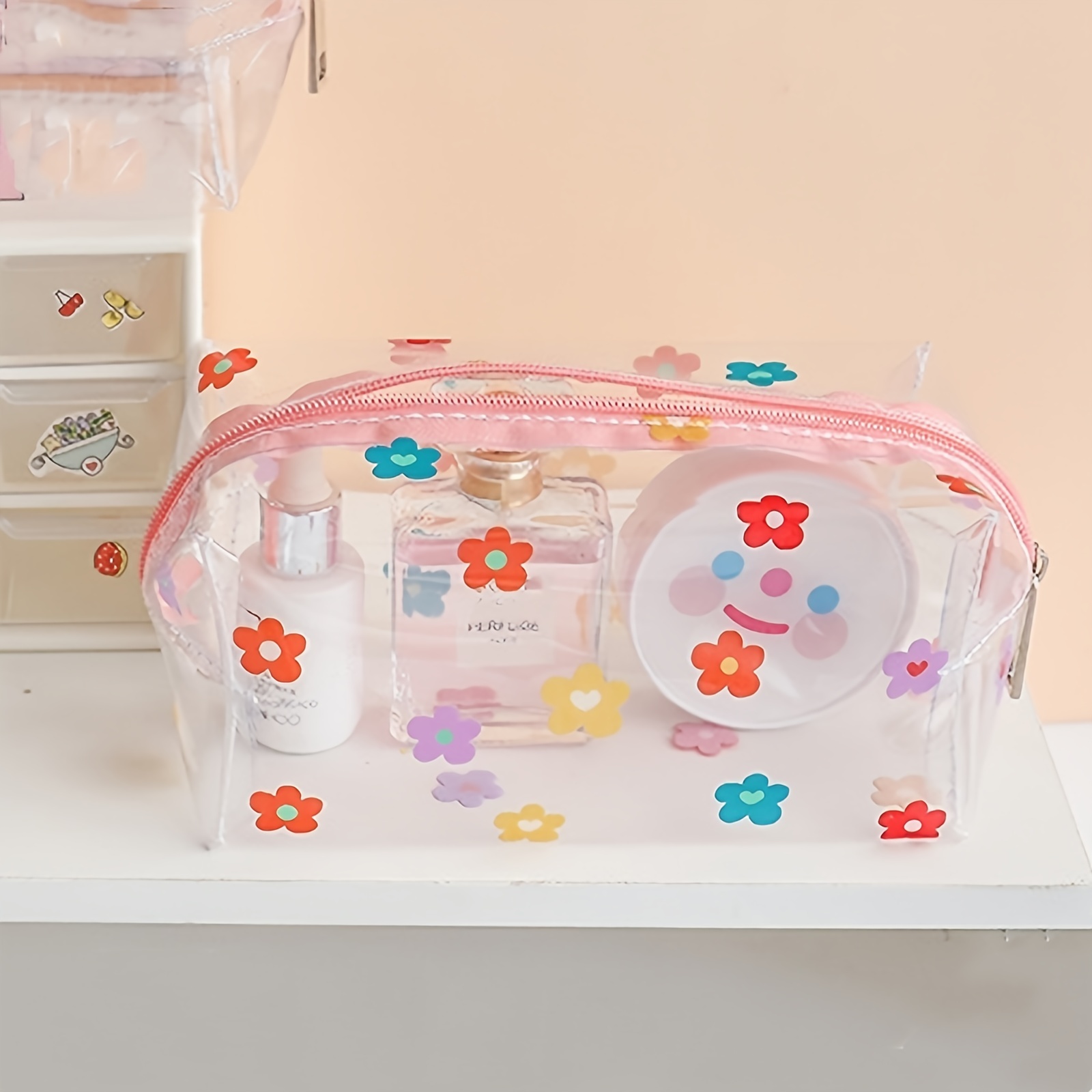 Cute Flower Pencil Case Clear Pvc Waterproof Transparent - Temu