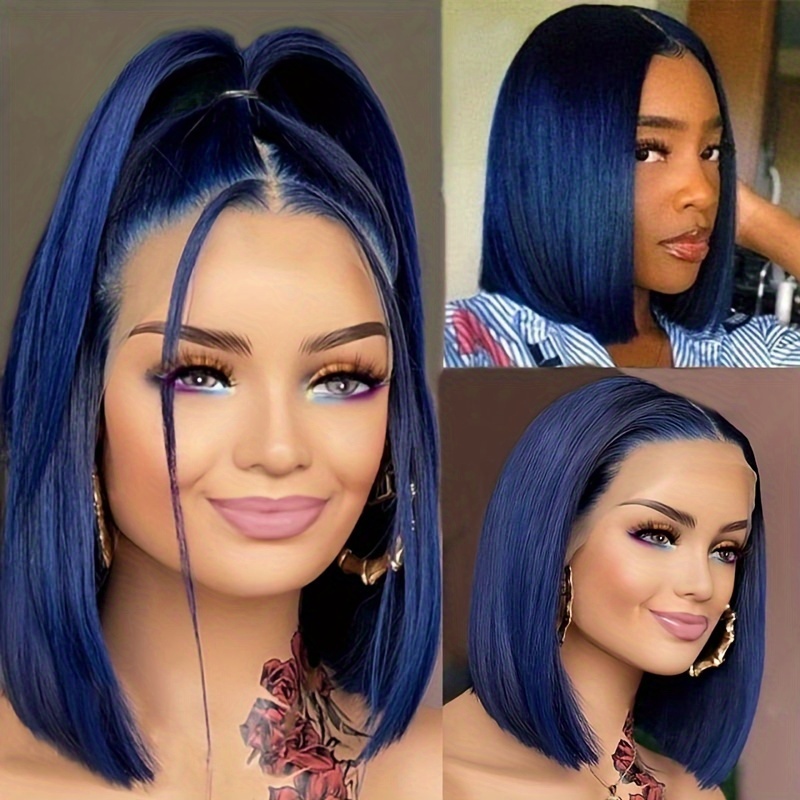 Black and blue human hair clearance wigs