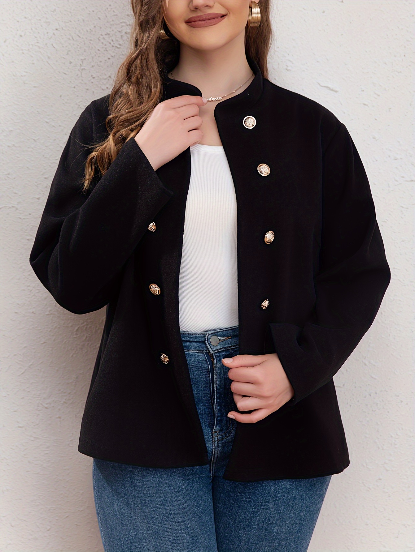 Didelio dydžio elegantiškas paltas, moteriškas plius solidinis paltas ilgomis rankovėmis atviromis priekinėmis rankovėmis