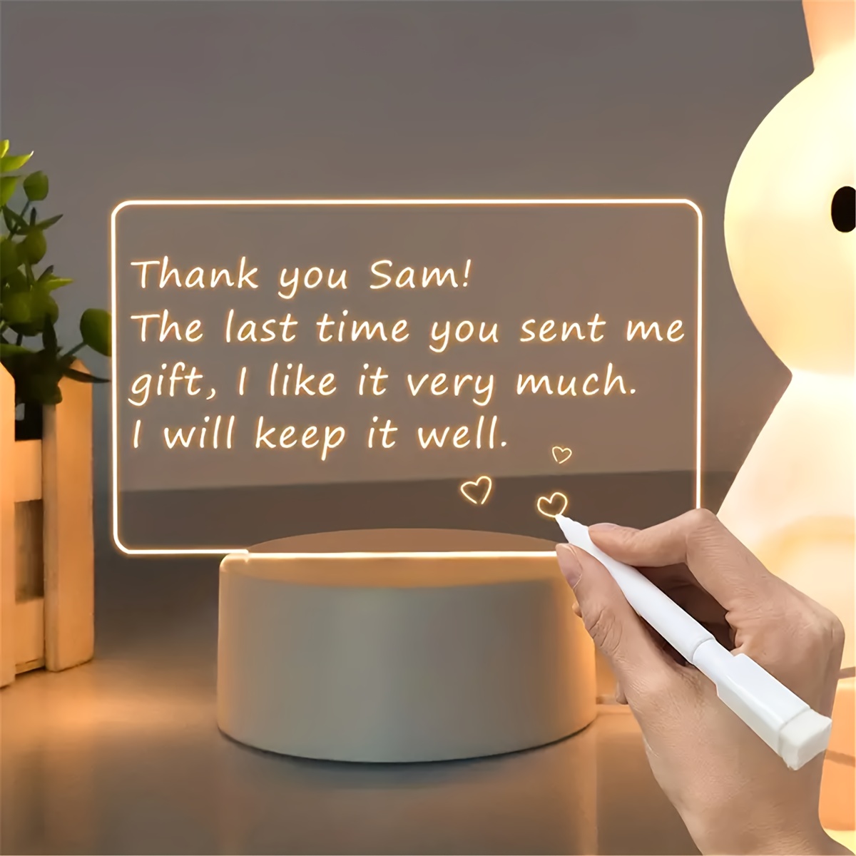 Tableau de notes de message en acrylique avec lampe à LED, tableau  d'écriture blanc pour