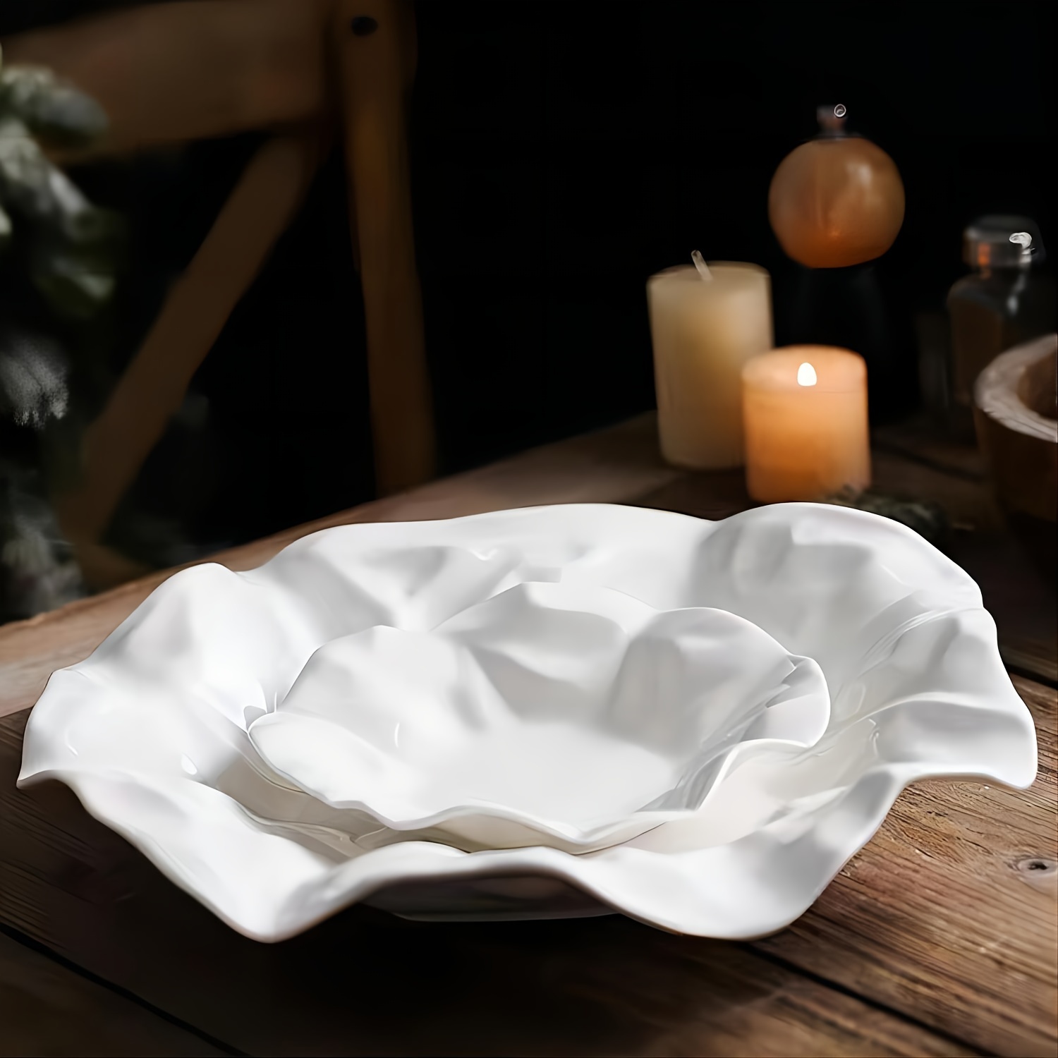 1pc 8-Inch, 1pc 11-Inch And 1pc 13-Inch White Ceramic Dinner Plates, Afternoon Tea Tableware Pasta Plates, Molecular Cuisine Internet Celebrity Fat-Reducing Plate Dishes Home Dessert Display, Salad Fruit Plate