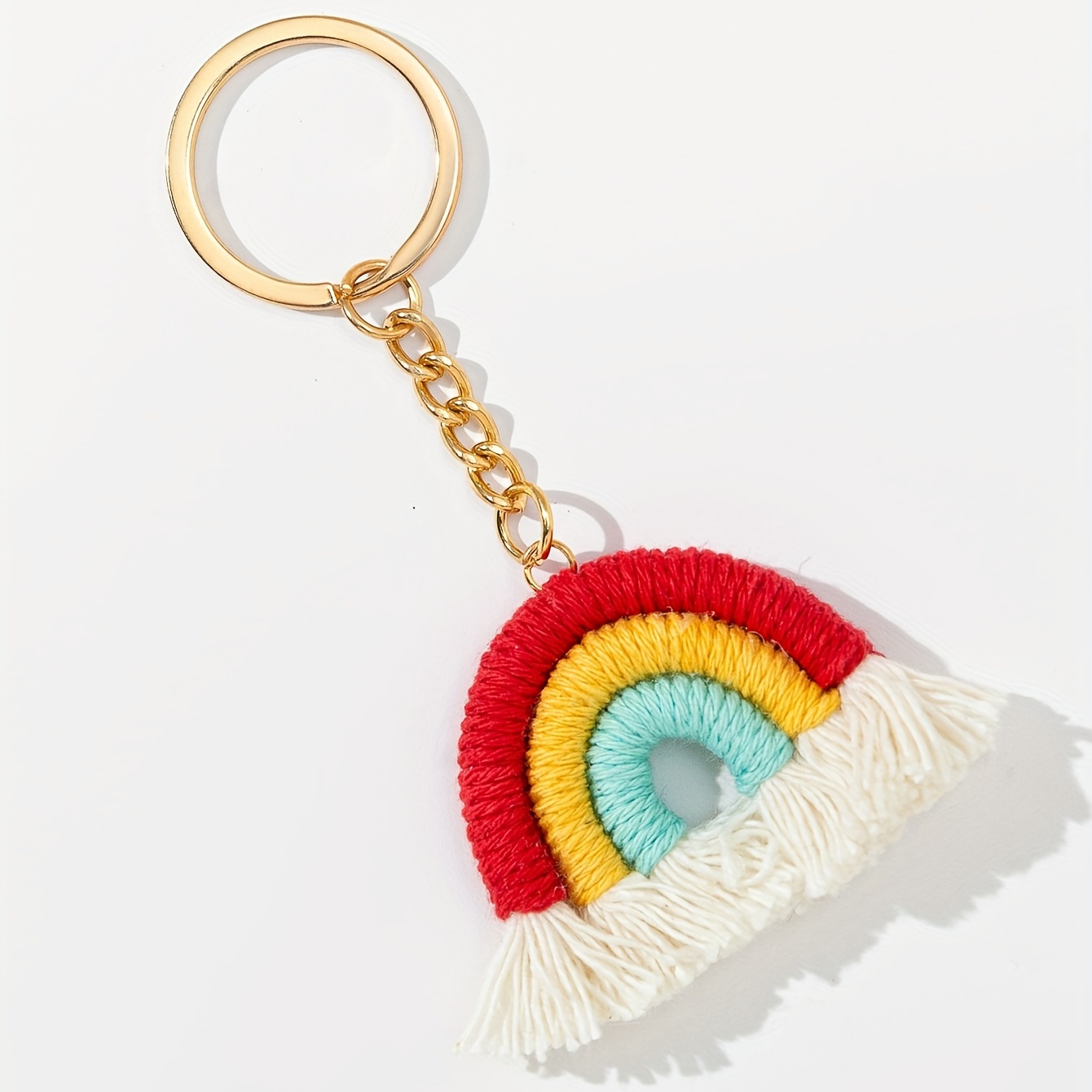 Wholesale Boho Bag Charms Fabric Macrame Weaved Rainbow Keychains