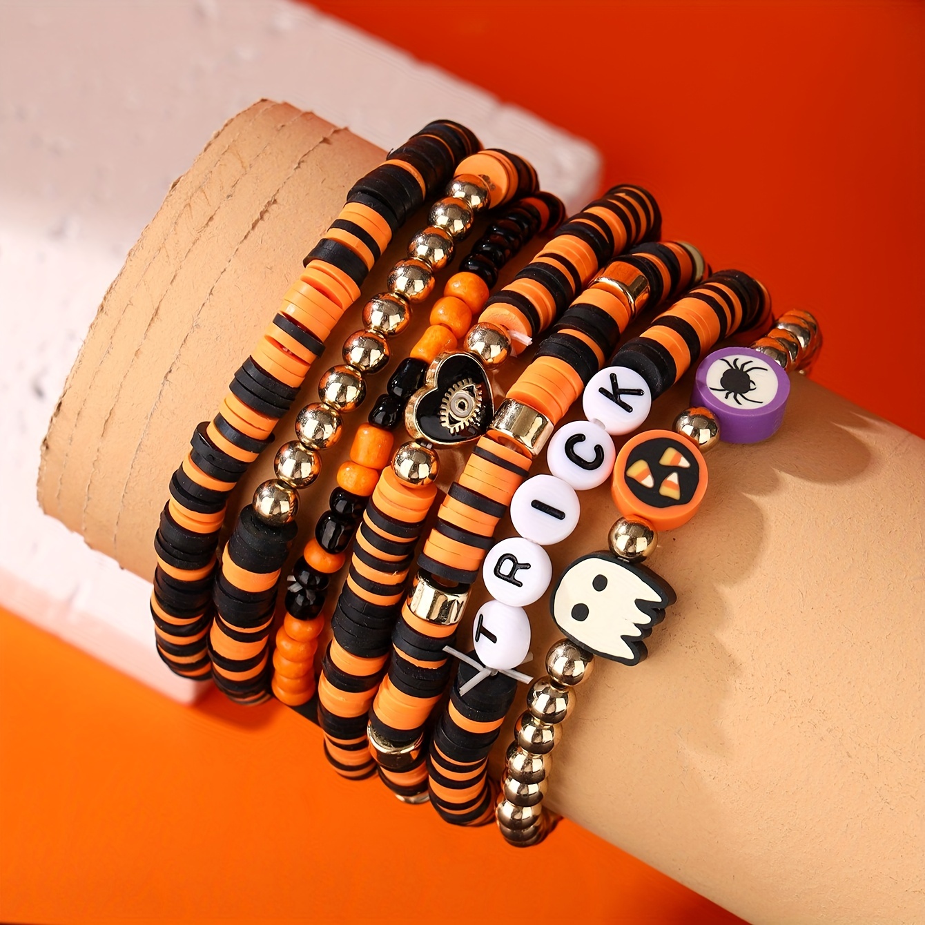 7pcs Clay Beads Beaded Bracelet Set Lovely Hand Jewelry Decoration for Women,Temu