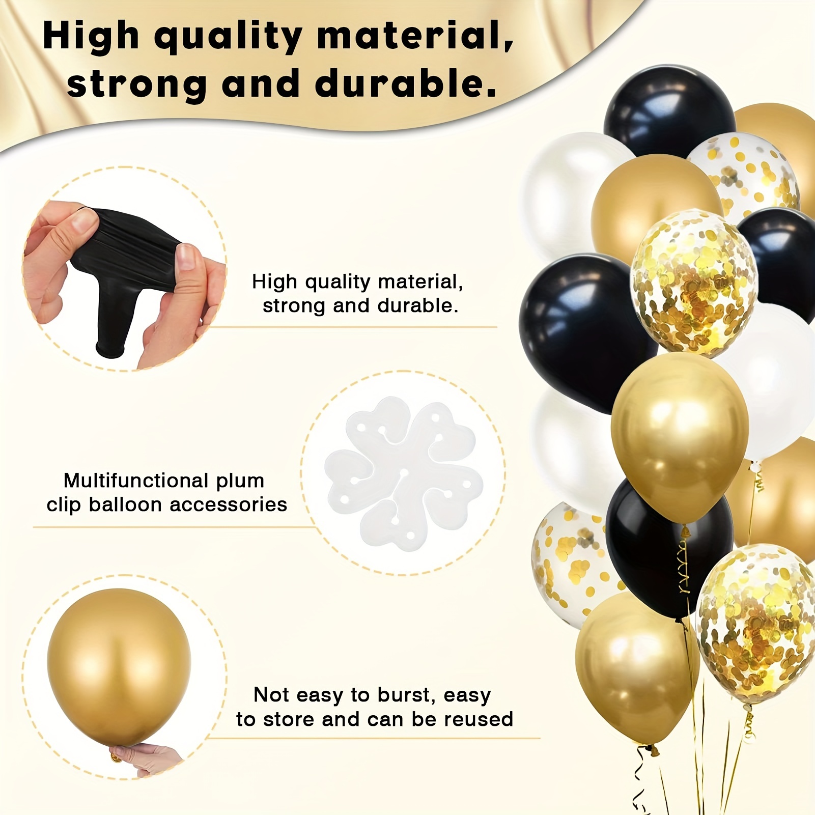 50 globos negros y dorados de 12 pulgadas, globos de confeti dorado, globos  de látex metálicos dorados para decoraciones de fiesta de cumpleaños, kit