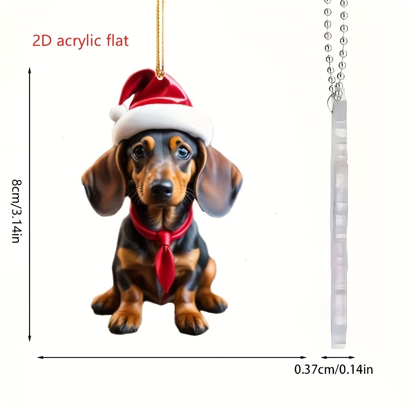 Cute Iittle Dog Decoration Pendant Wearing A Christmas Hat, 2d Acrylic Flat  Car Pendant, Home Decoration, Phone And Bag Keychain Accessories! - Temu