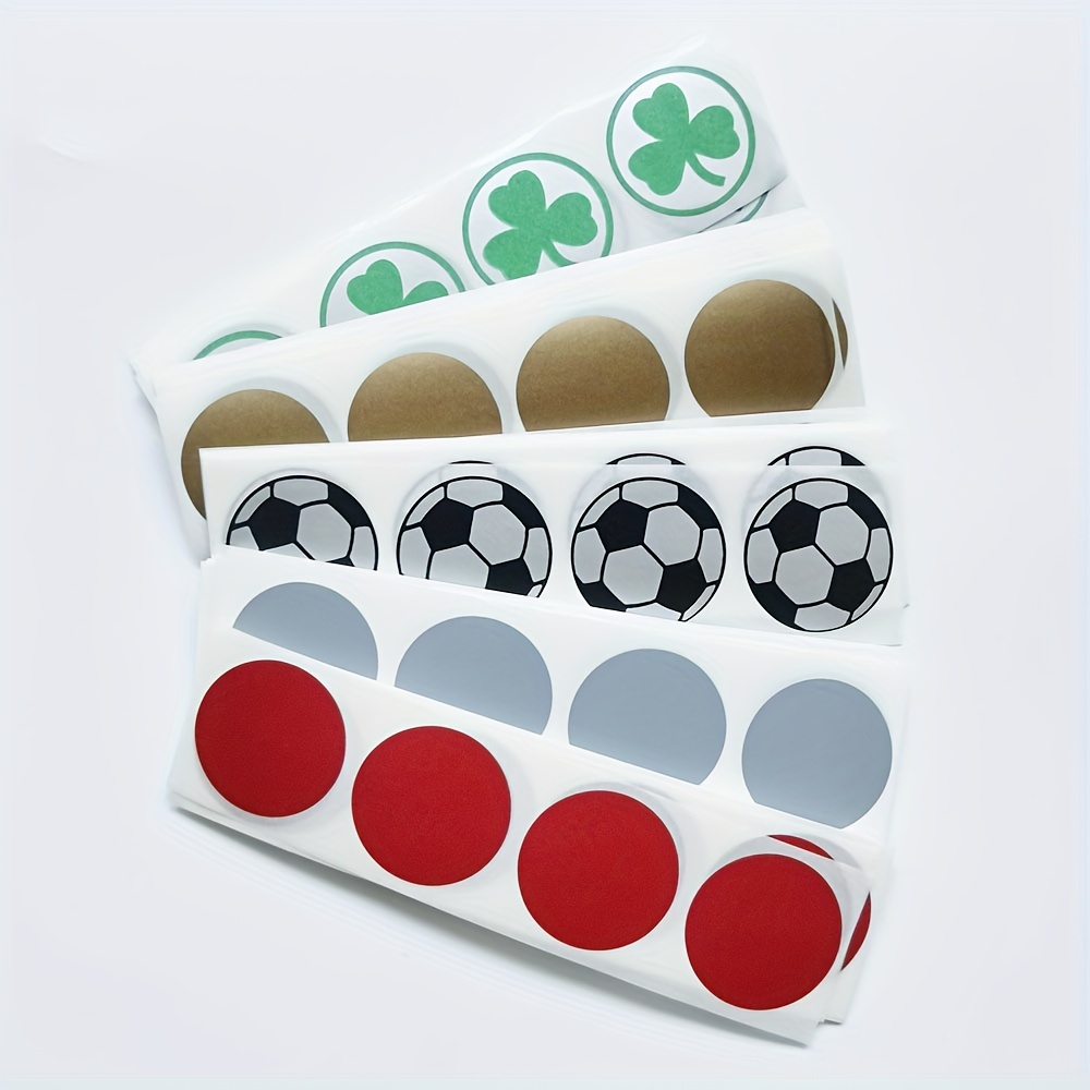 

100pcs 25mm/1 Inch Diameter Round Colors Scratch Off Stickers Golden Silver Gray Red Football Clover