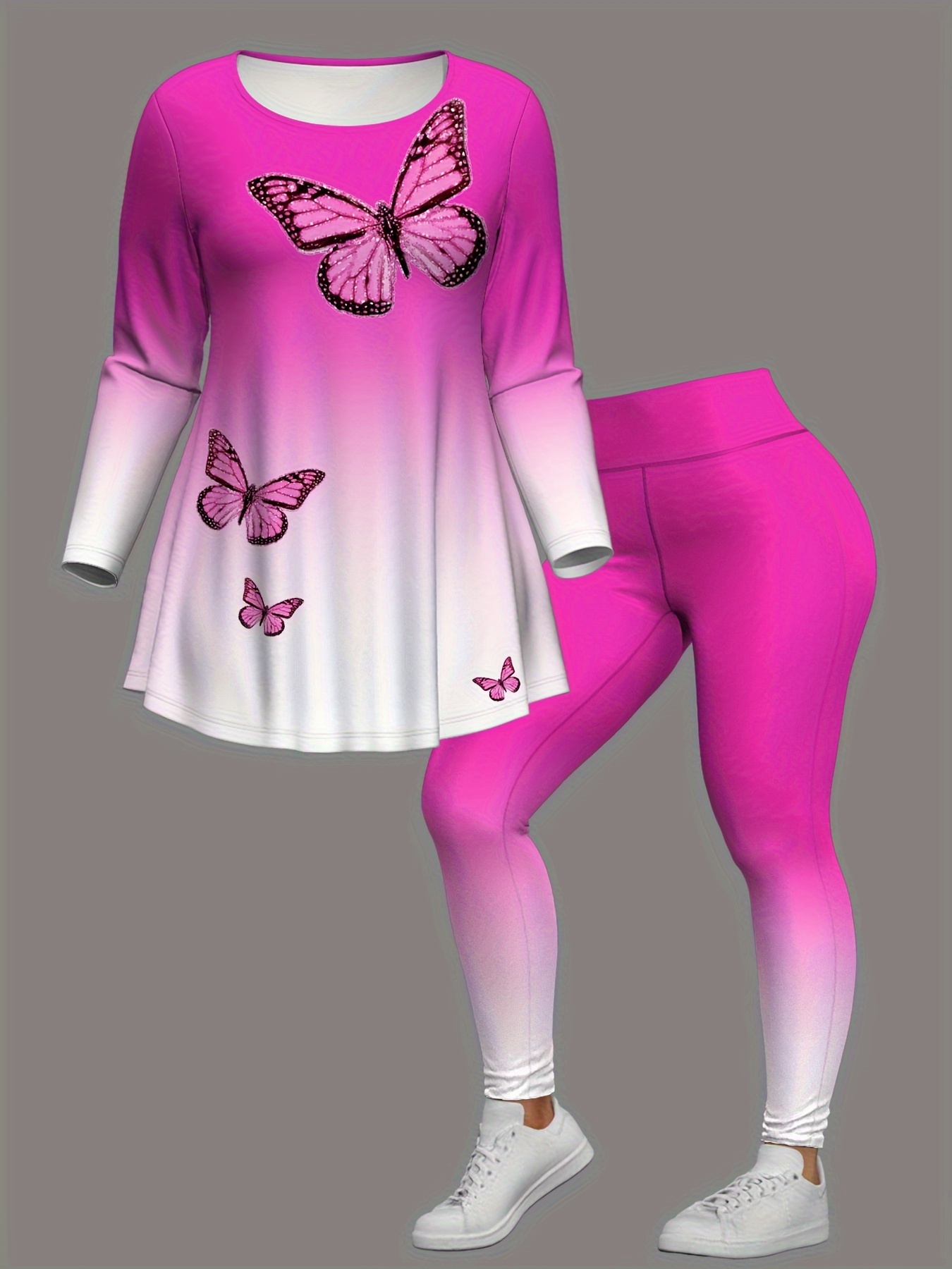 Plus Size Pink Butterfly Leggings