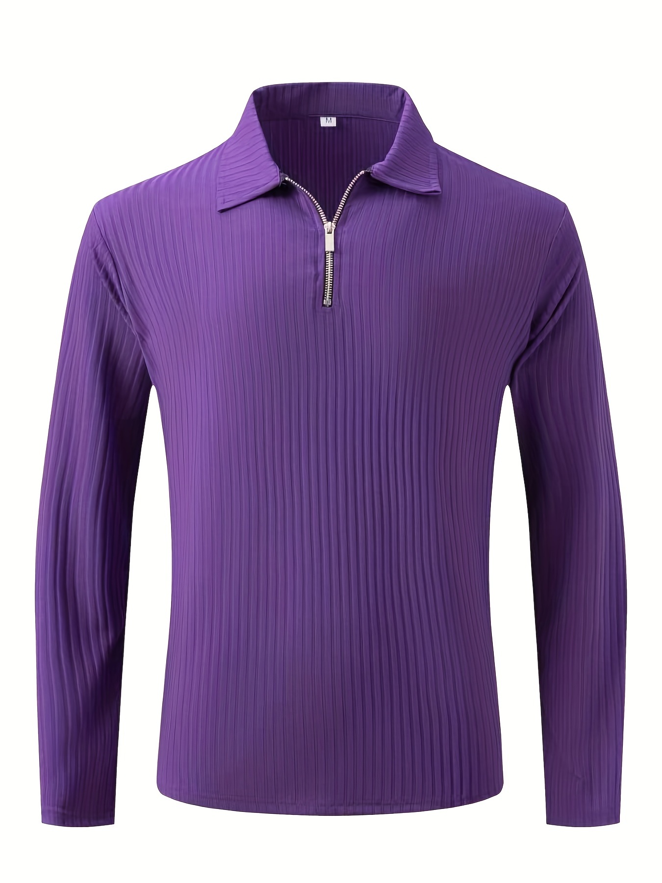 vertical stripe mens casual long sleeve zipper shirts lapel collar tops pullovers mens clothing for spring autumn purple 2