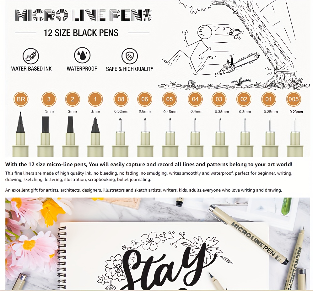  BUUTIIGER Micro-Line Pens 12 Black - Precision Multiliner Pens,  Waterproof Archival Ink Set Fine Point Multi Pens for Artist Illustration,  Sketching, Technical Drawing, Anime, Manga : Arts, Crafts & Sewing
