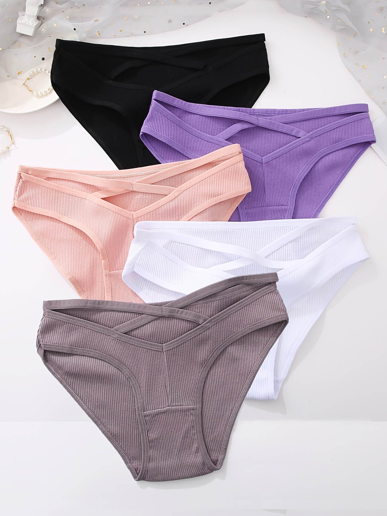 Solid Cut Ribbed Panties Casual Everyday Briefs Women's - Temu