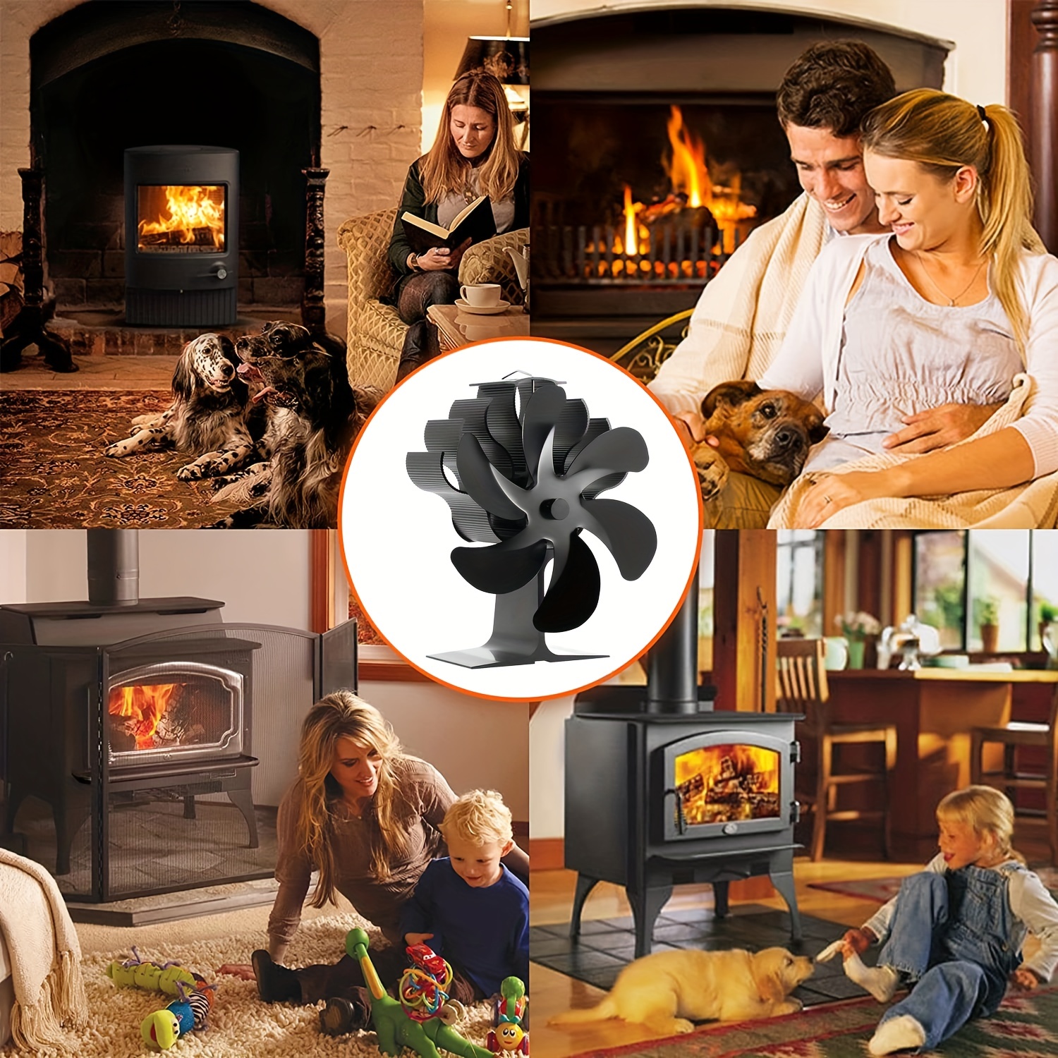 Wood Stove Fan, Fireplace Fan, Heat Powered Stove, Non Electric for Log  Burner/Burning/Wood Burner Stove, Quiet Motor, Circulating Warm Air Saving  Fan 