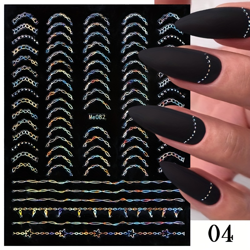 Reflective Glitter 3d Nail Stickers Decals laser Silver - Temu