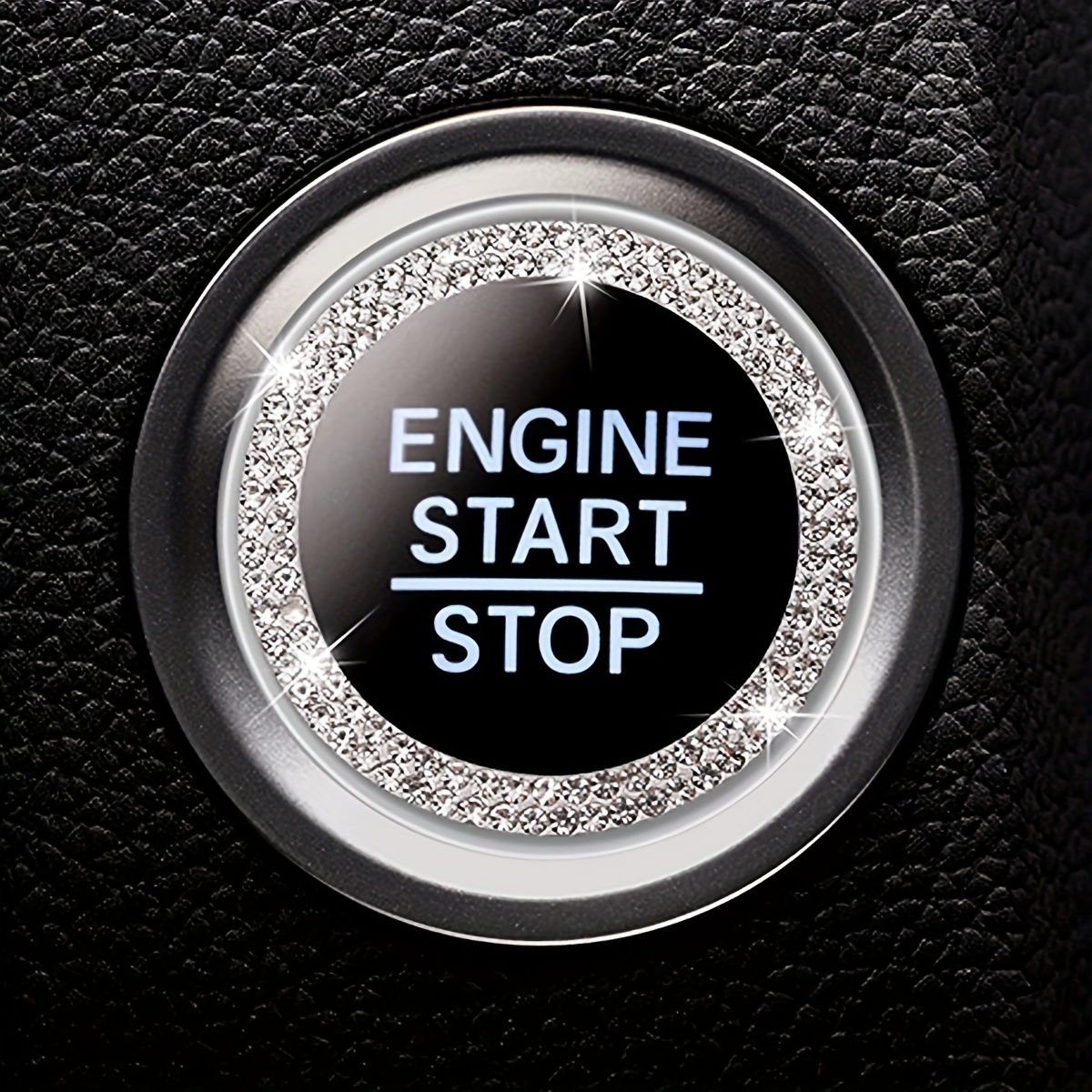 Car Dashboard Ornament 1pc Bling Engine Button Ring - Alloy, Rhinestone-encrusted Ignition Button Cover For Stylish Vehicle Interior Decoration