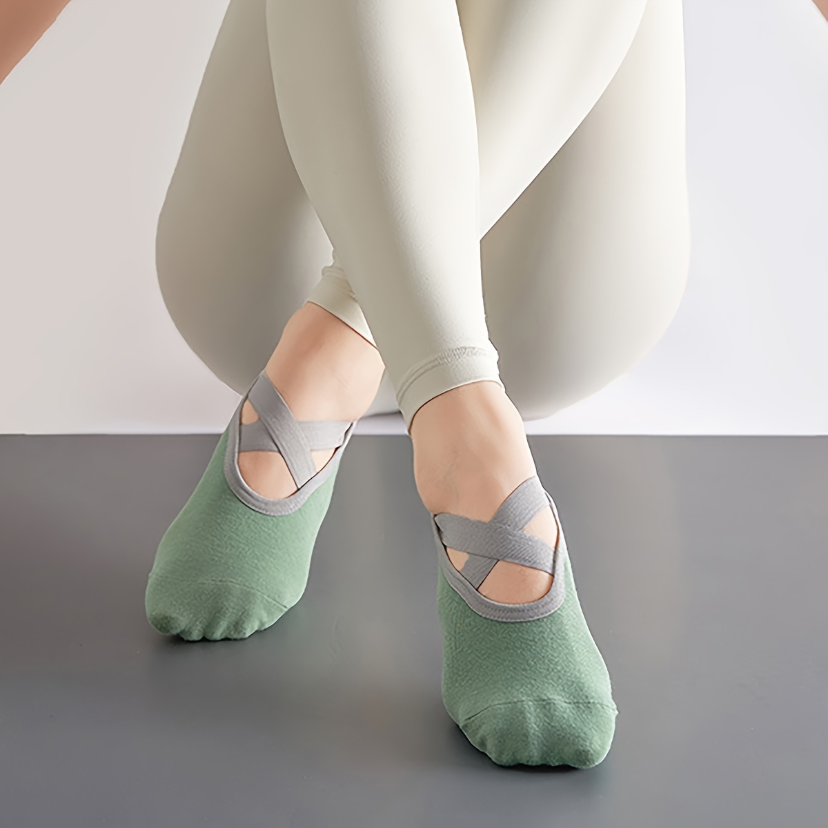 Frauen Yoga Socken, Rutschfeste Cross Strap Sportsocken Mit Extra Griffen  In Yoga Ballett Barre Pilates