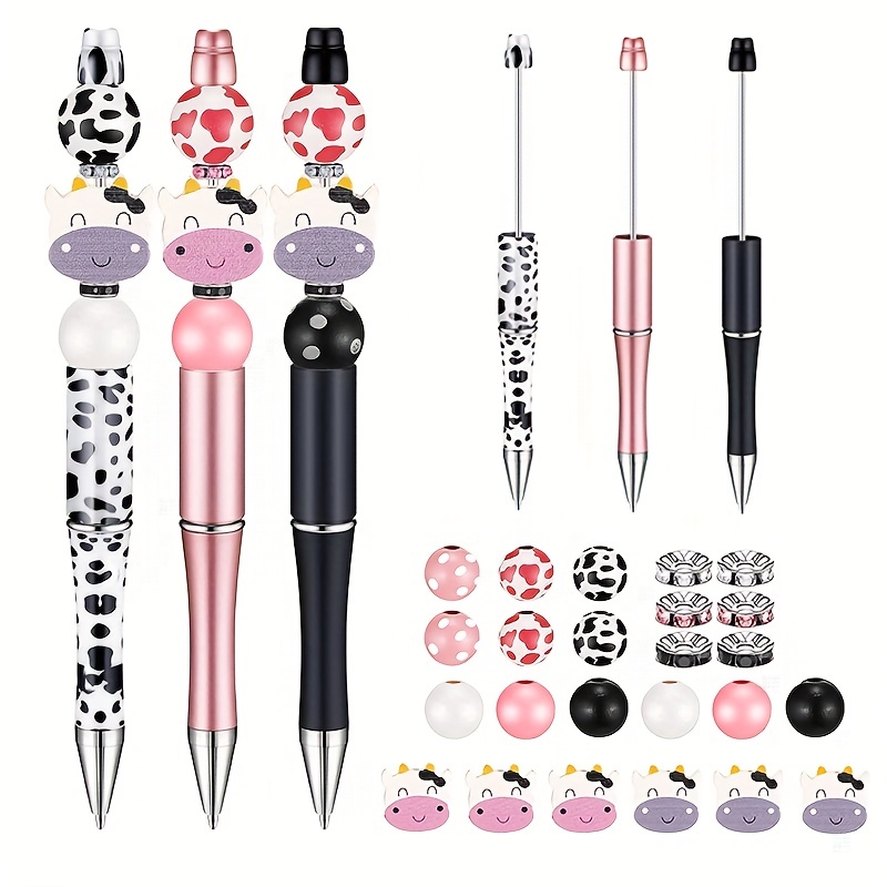 Seajan 60 Pcs Beadable Pen Beaded Pens Plastic Ballpoint Pens Beadable Pens  Bulk DIY Pens Making Kit Halloween Beads for Crafts DIY Bead Pen for Women