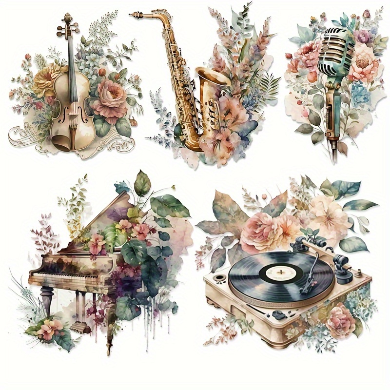 

99pcs Vintage Music Theme Self-adhesive Stickers, Perfect For Diy Crafts, Holiday Decorations, Scrapbooking Supplies, Bullet Journals, Water Bottle, Greeting Card Decoration