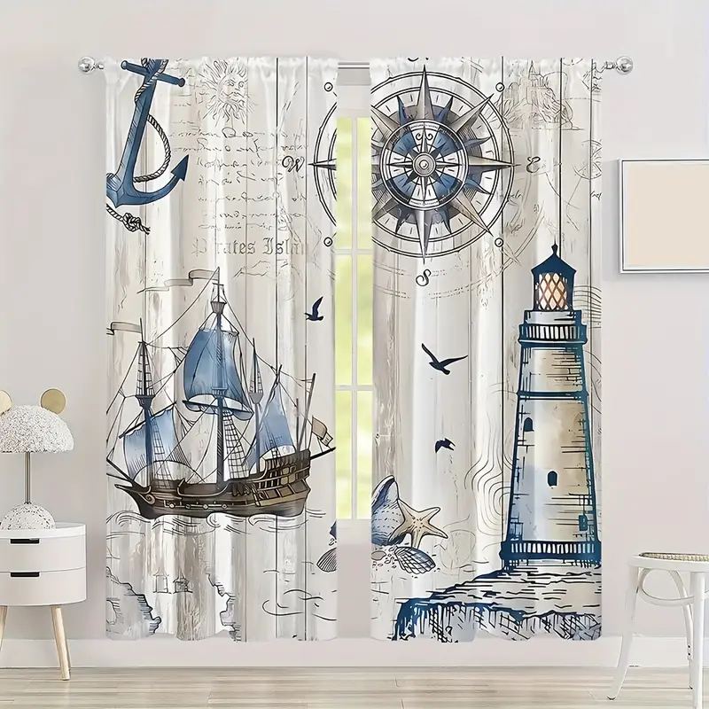 Navigation Lighthouse Compass Sailboat Anchor Curtain Rod Temu