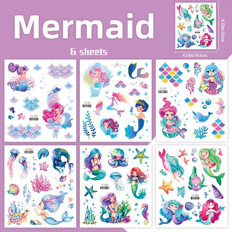 Glitter Mermaid Temporary Tattoo Stickers For Girls - Temu