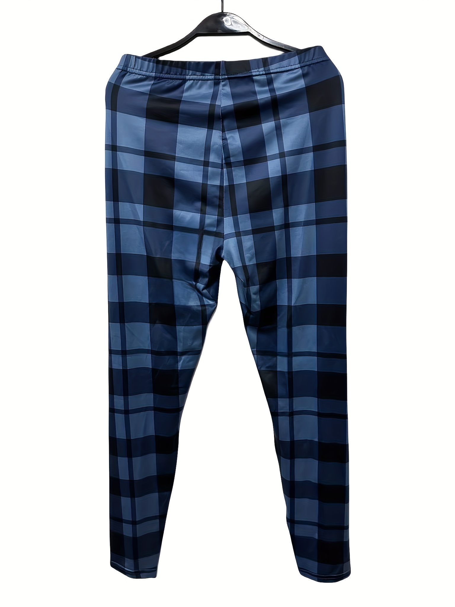 Blue White Gingham Leggings, Plaid Leggings, Plaid Stretch Pants