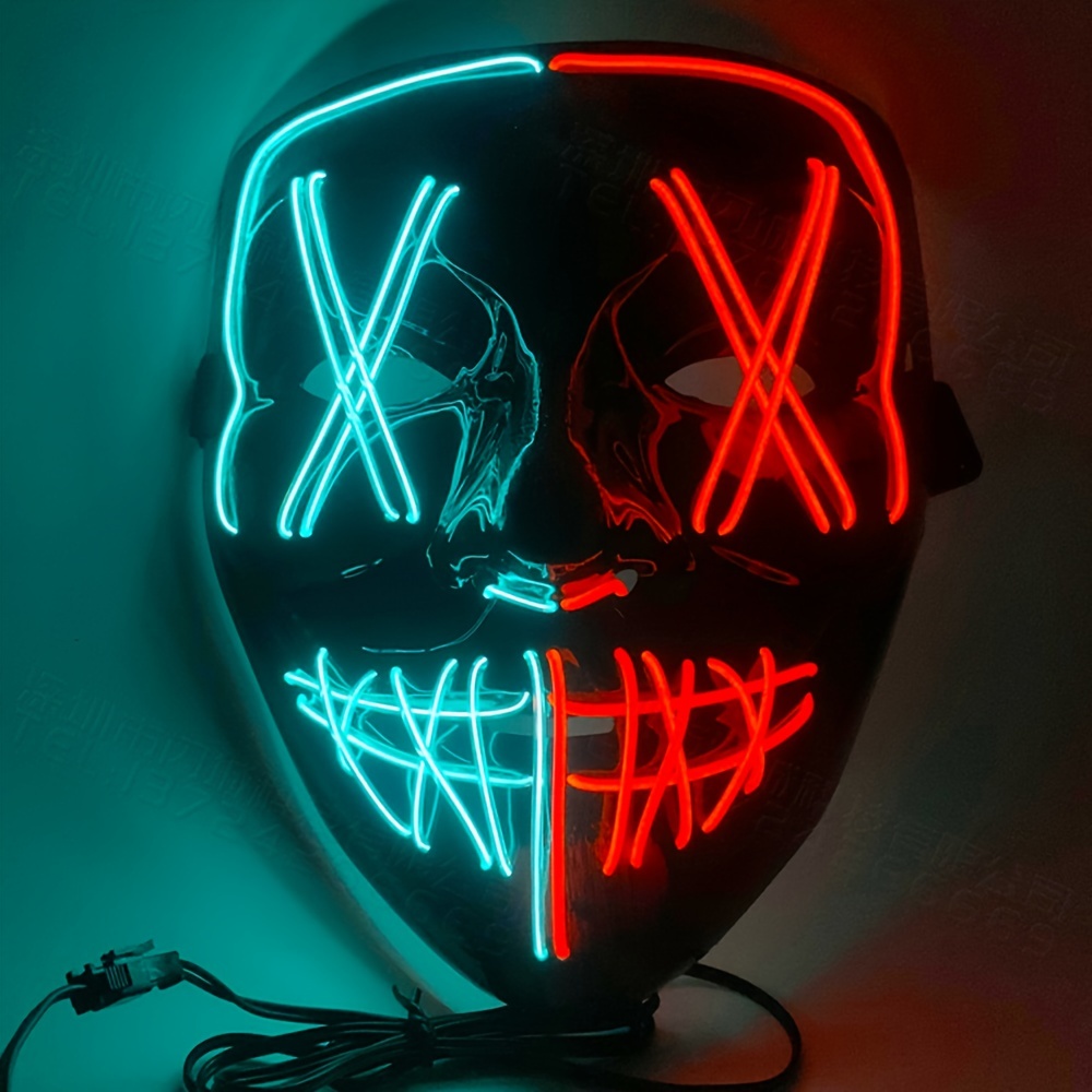 Luminous Neon Horror Face Mask Led Light Purge Mask - Temu