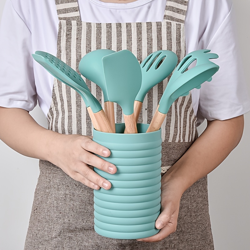 Silicone Cooking Utensils Set with Wood Handle Heat Resistant Kitchen  Utensil Gadgets Nonstick Kitchen Cooking Accessories