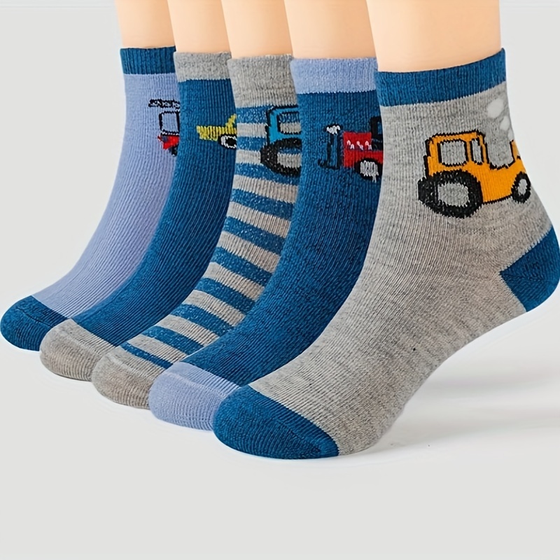 Cinco pares de calcetines para niños con estampa de caricaturas de  automóviles, Cómodos calcetines transpirables para todos las temporadas,  Calcetines