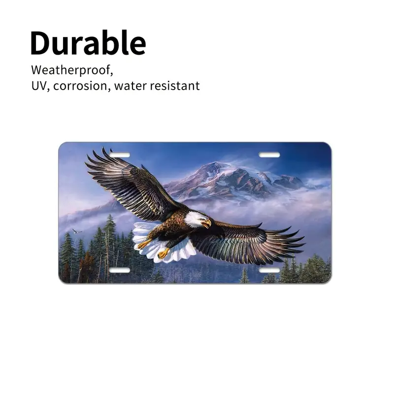 1pc bald eagle flying in the sky front license plate cover mountain snow trees wings decorative license plates for aluminum auto car tag 6x12 inch details 3