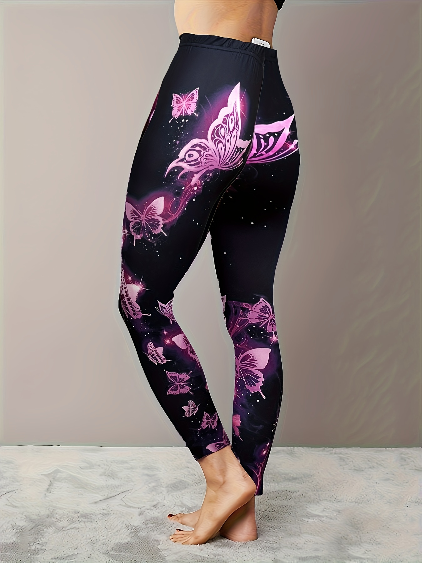 Butterfly Print Skinny Leggings Vintage Every Day Stretchy - Temu New  Zealand