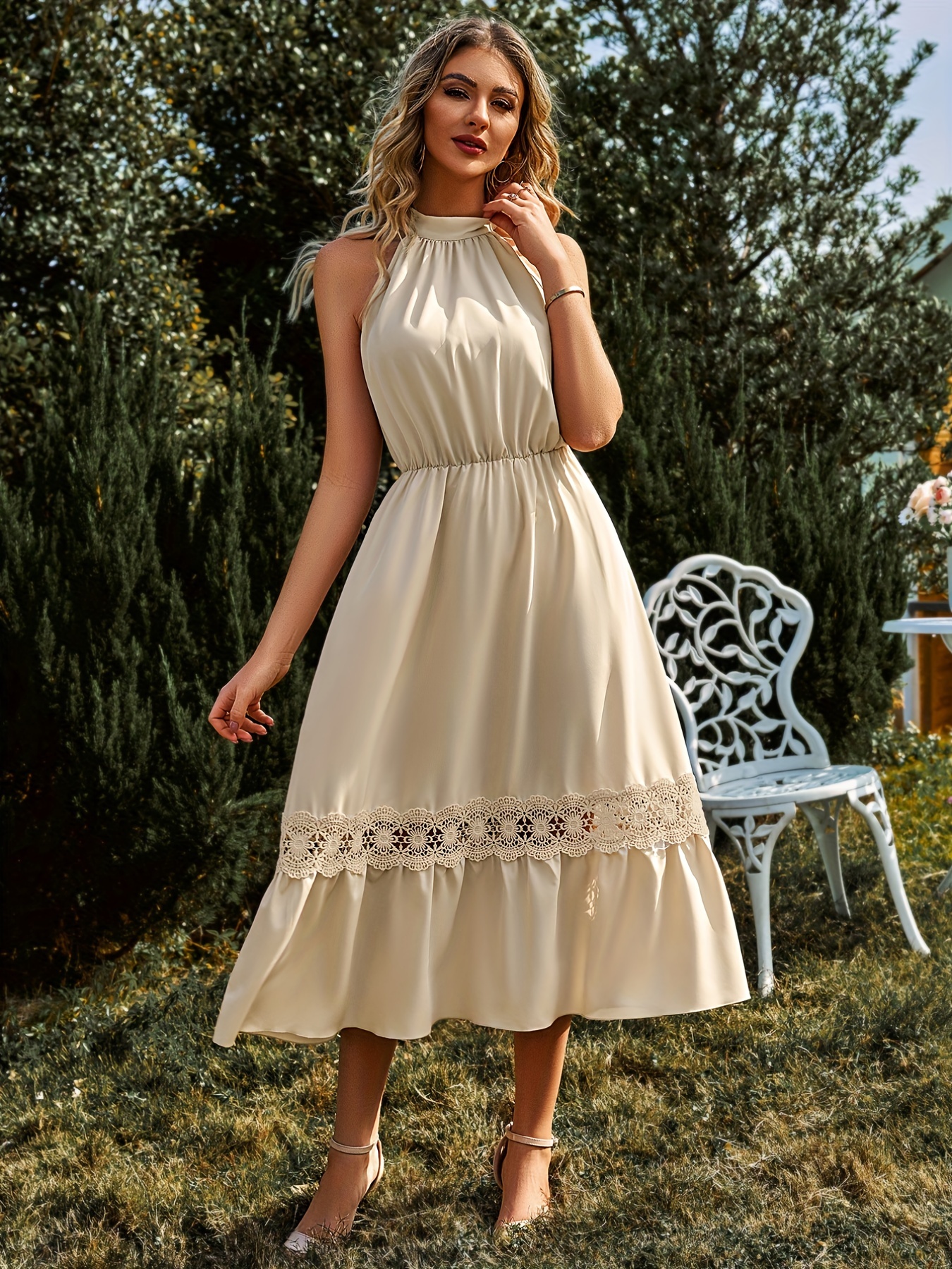 Lace Midi Dress  Apricot Clothing