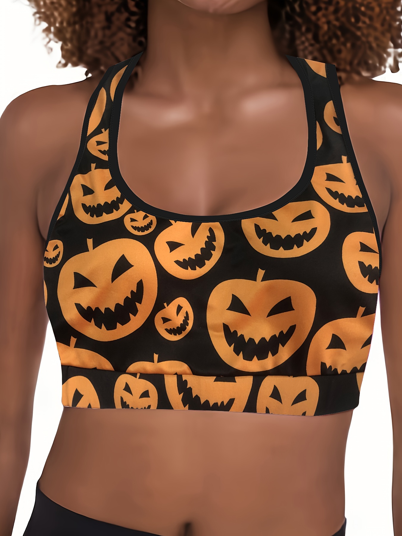 Plus Size Halloween Sports Bra Women's Plus Pumpkin Print - Temu