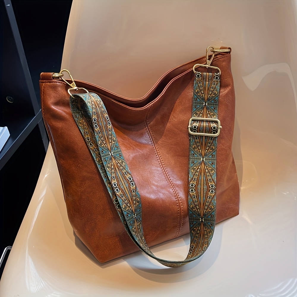 Vintage Crossbody Bag Geometric Strap Hobo Bag Large - Temu Canada